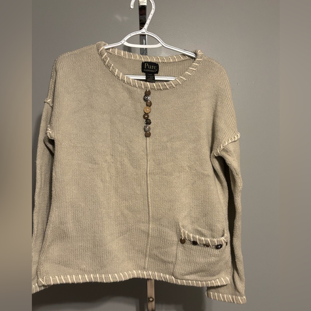 Pure Handknit Woman’s Cotton Button Detail Pullover Sweater‎ Shirt Size S/M